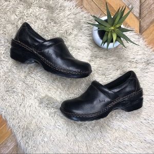 BOC Black leather Peggy slip-on clogs